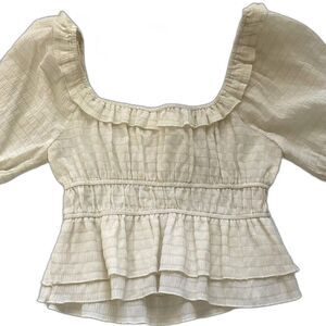 Lush Cream Smocked Peplum Crop Top Blouse Medium